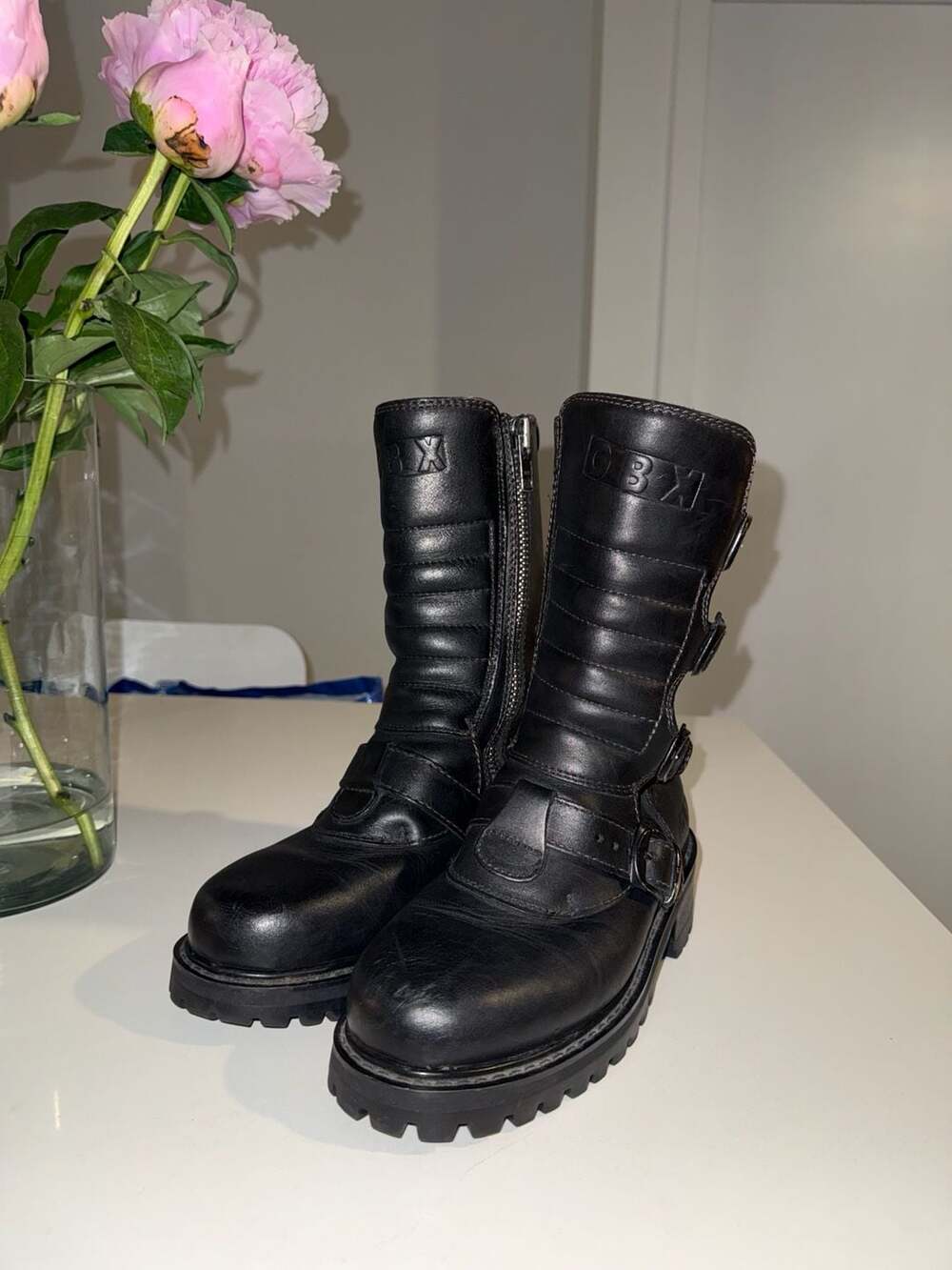 GBX Black Leather Moto Biker Boots Size 8 M